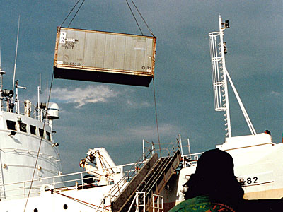 Filming the stunt with the shipping crate