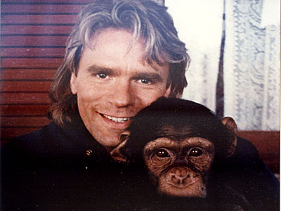 Richard with a chimp from Black Rhino