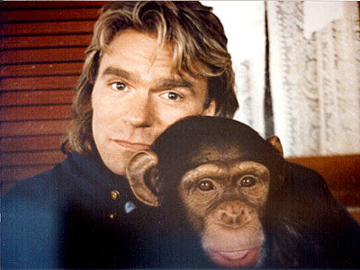 Richard with a chimp from Black Rhino