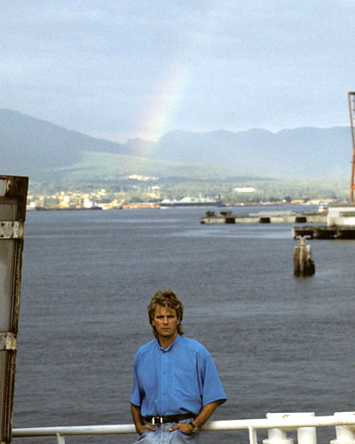 A rainbow appears on the set of The Gun.