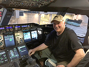 Richard's selfie in the Quantas cockpit