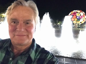 Richard's selfie from the Flower Tree sculpture and fountains in Lyon